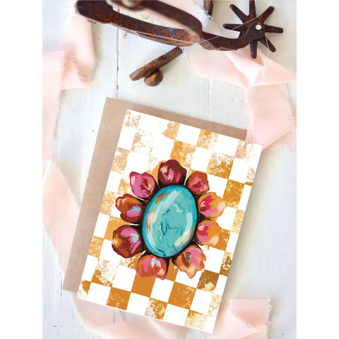Olivewood's Home Line~Turquoise Flower Blank Card