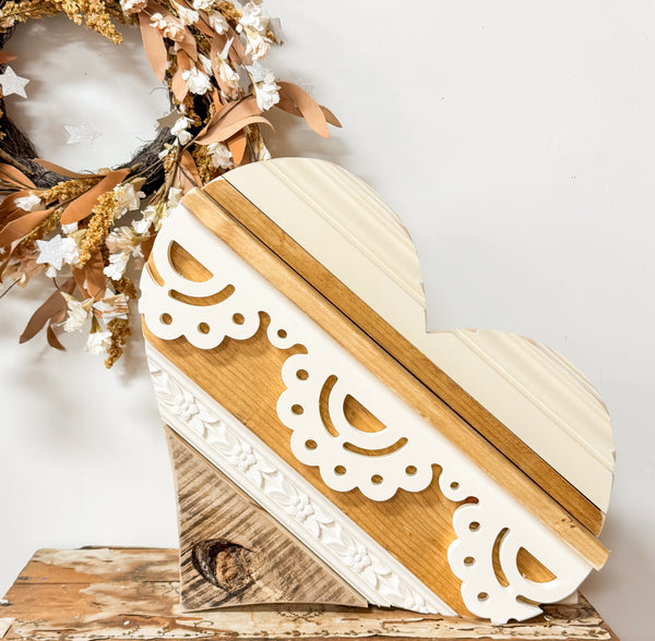 Olivewood’s 19” “Louise” heart, ready to hang.