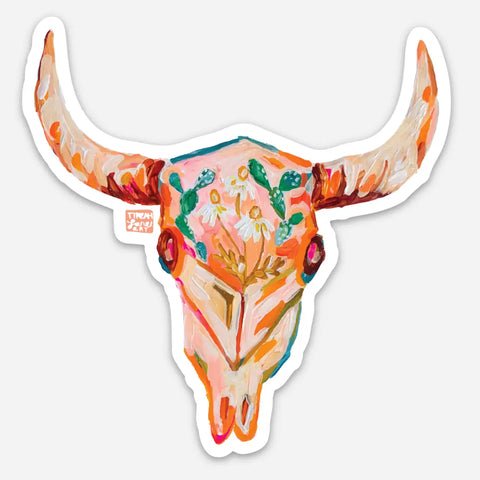 Olivewood's Home Line~Western Floral Cow Skull Sticker Matte Waterproof Sticker