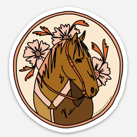 Olivewood's Home Line~Cowgirl Horse Floral Colorful Clear Matte Sticker