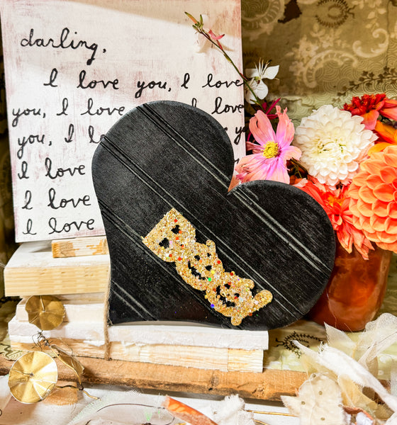 Boo | Olivewood 8” heart. Designed to be propped.